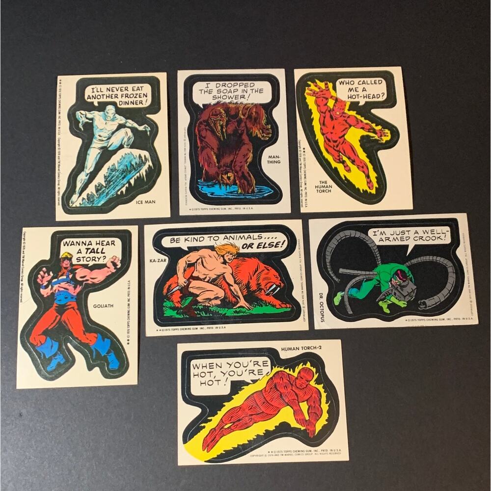 1976 Topps Marvel Super Heroes Stickers Lot 8 Human Torch Ka Zar Dr Octopus